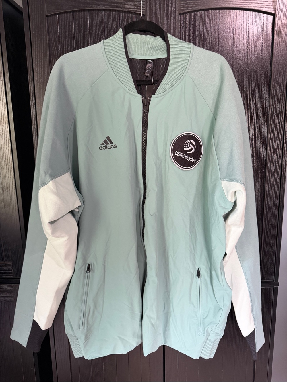 adidas Mint Green/ White Varsity-Style Jacket with USA Volleyball Patch NWT 3XL